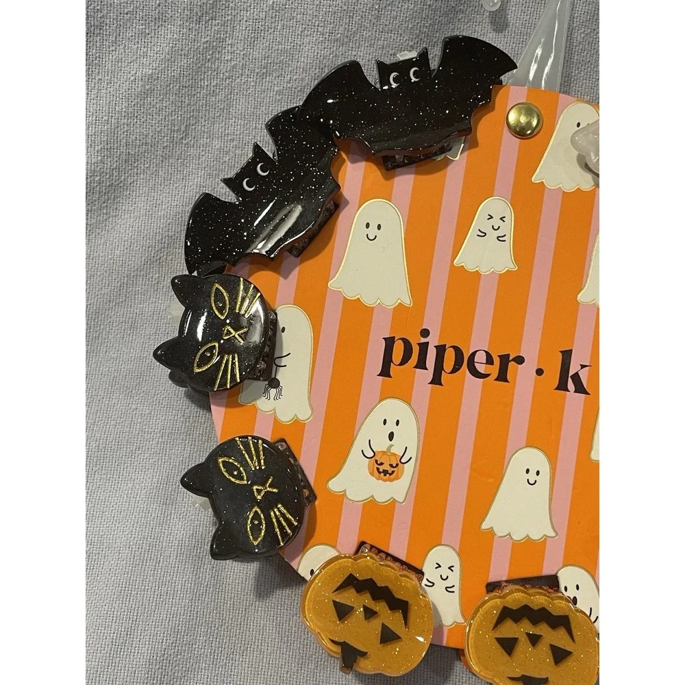 NEW Set of 10 Piper K Hair Claw Clips Halloween - Ghost Bat Spider Cat Pumpkin